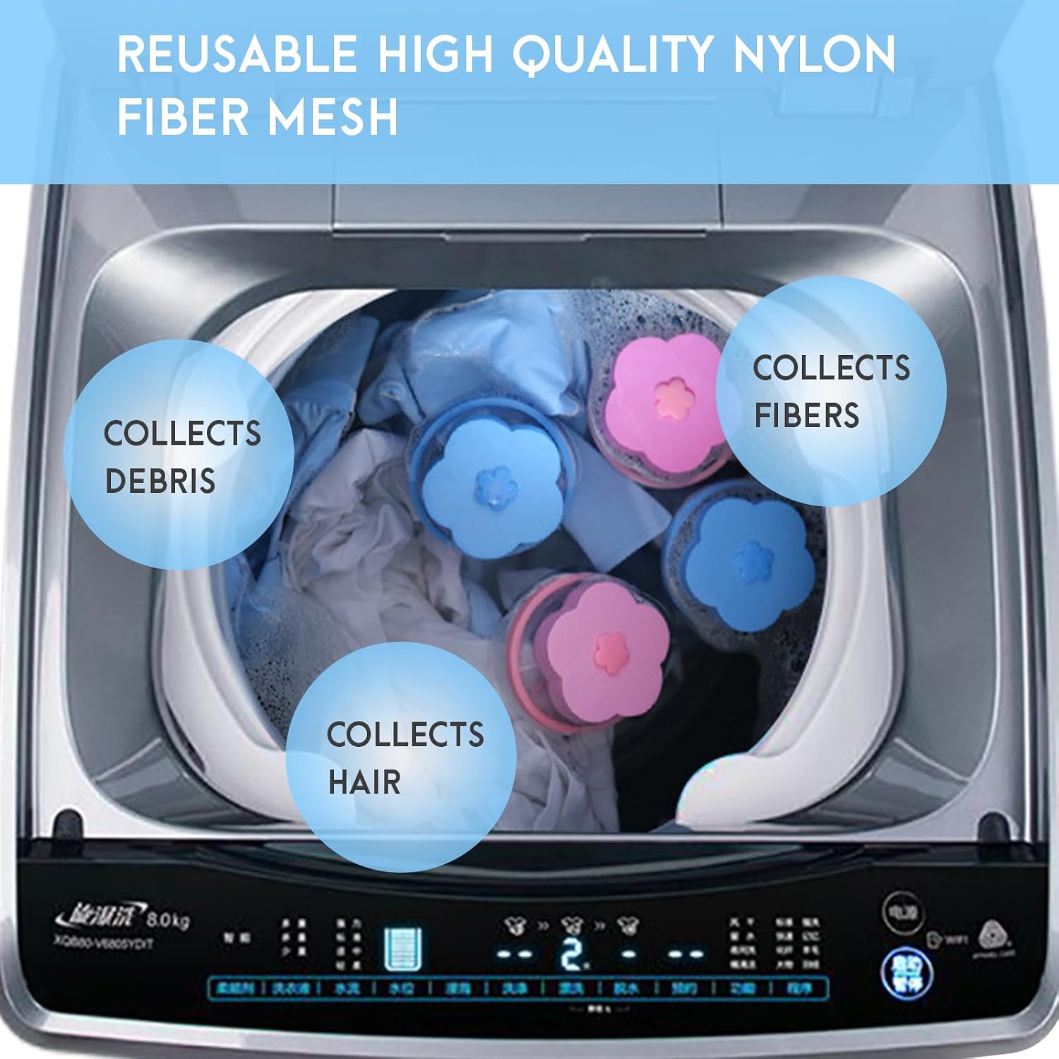 Pet Hair Remover for Laundry,Lint Catcher for Washing Machine, 2026 Upgraded Floating Hair Filter Mesh Removal, Cat and Dog Hair Washing Machine Catcher; 4 Piece
