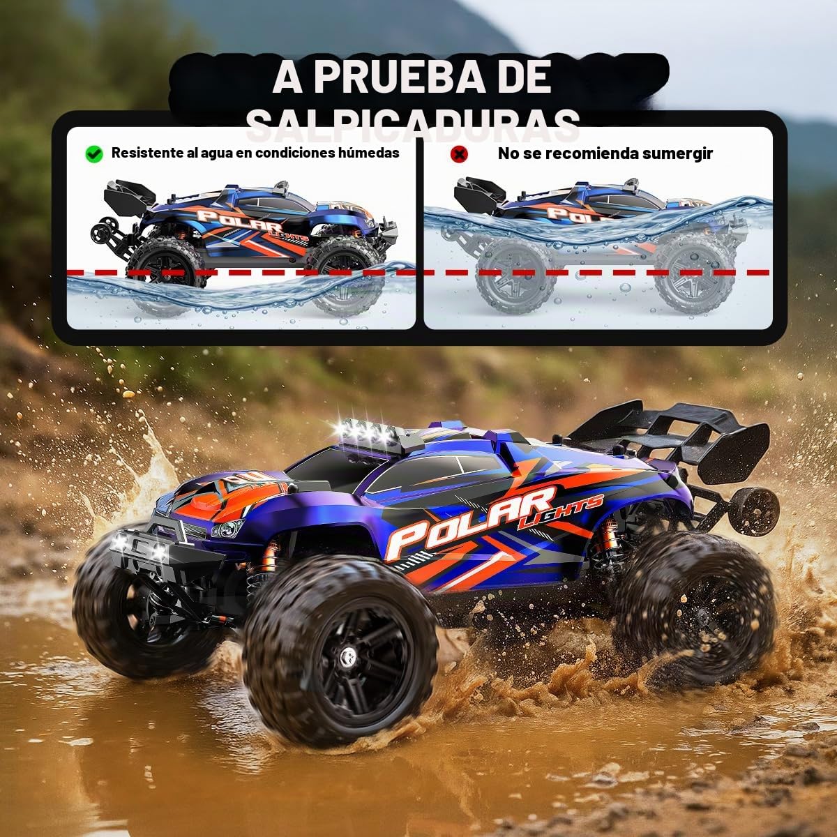 Coche teledirigido Adulto Profesional 1:14 Off-Road, Coche RC 4WD Alta Velocidad 40 km/h 2.4GHz,Vehículo RC 4x4 Impermeable con 2 Baterías Recargables 1300mAh y 2 Juegos de Neumáticos