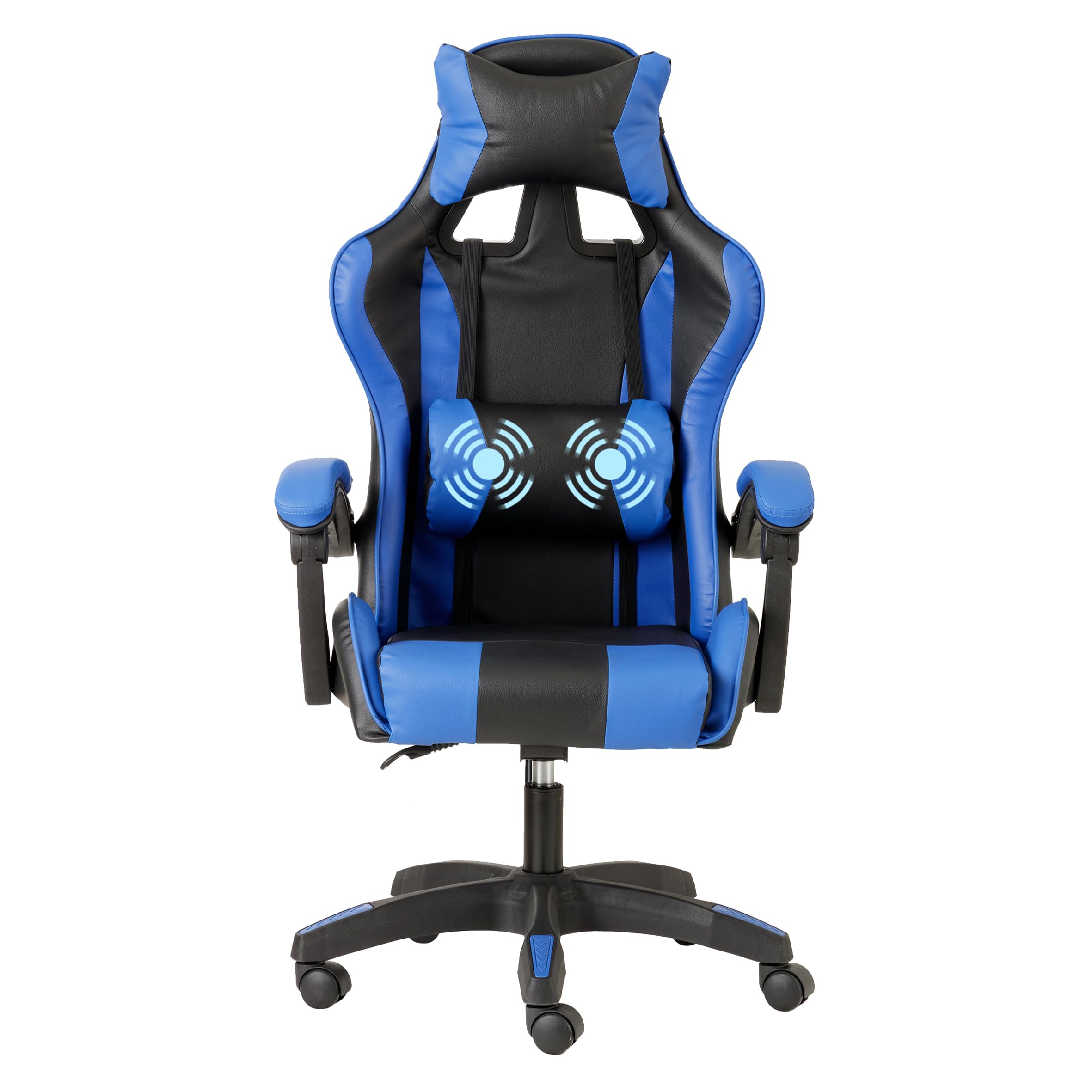 Baroni Home Sedia da Gaming Ergonomica con Massaggiatore Lombare, Sedia da Ufficio con Schienale Reclinabile con Cuscini Regolabili Poggiatesta e Supporto Schiena, Blu