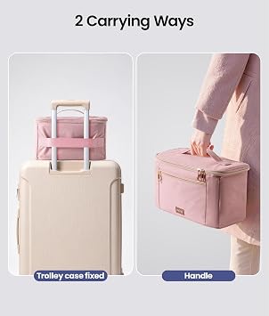 NCVI Breast Pump Storage Bag for Pumps and Extra Parts, Large Capacity Portable Pump Carrying Case with Handle, Waterproof Lining and Multiple Compartments, Perfect for Working & Nursing Moms, Pink
