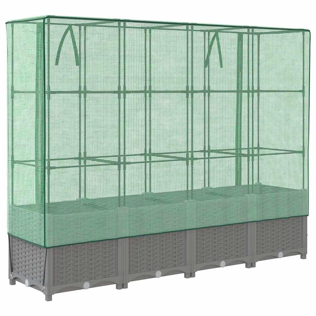 Aiuola rialzata con serra effetto rattan, 160 x 40 x 138 cm, in polipropilene e telaio in ferro, resistente al gelo, per giardino, terrazza, balcone, verdure, erbe e fiori