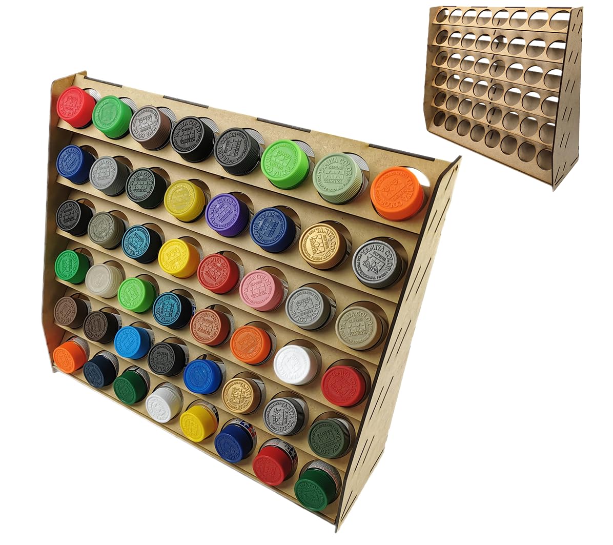 Scaffale a colore station per modellismo, 48 fori, accessori in legno, taglio laser da 41 mm, ideale per colori Tamiya e Humbrol, facile da montare