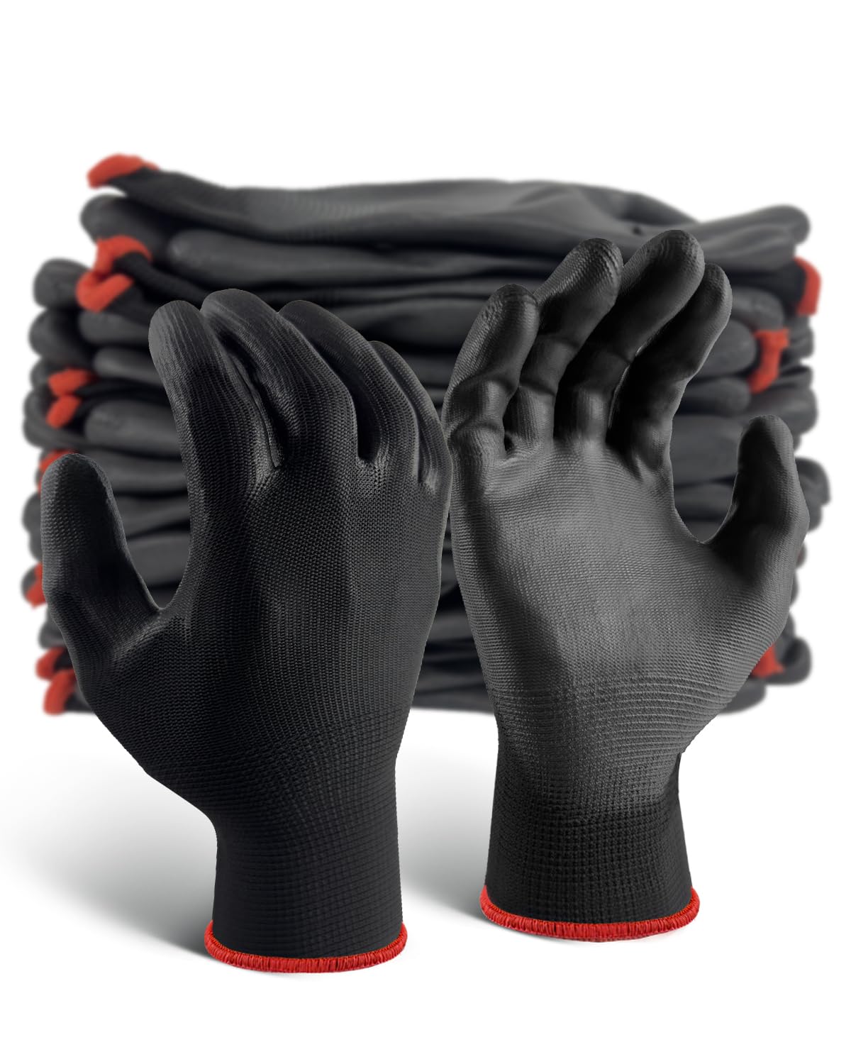 12 pares de guantes de trabajo ultrafinos con revestimiento de poliuretano, transpirables, ligeros para precisión, jardinería, mejoras del hogar (negro, L)