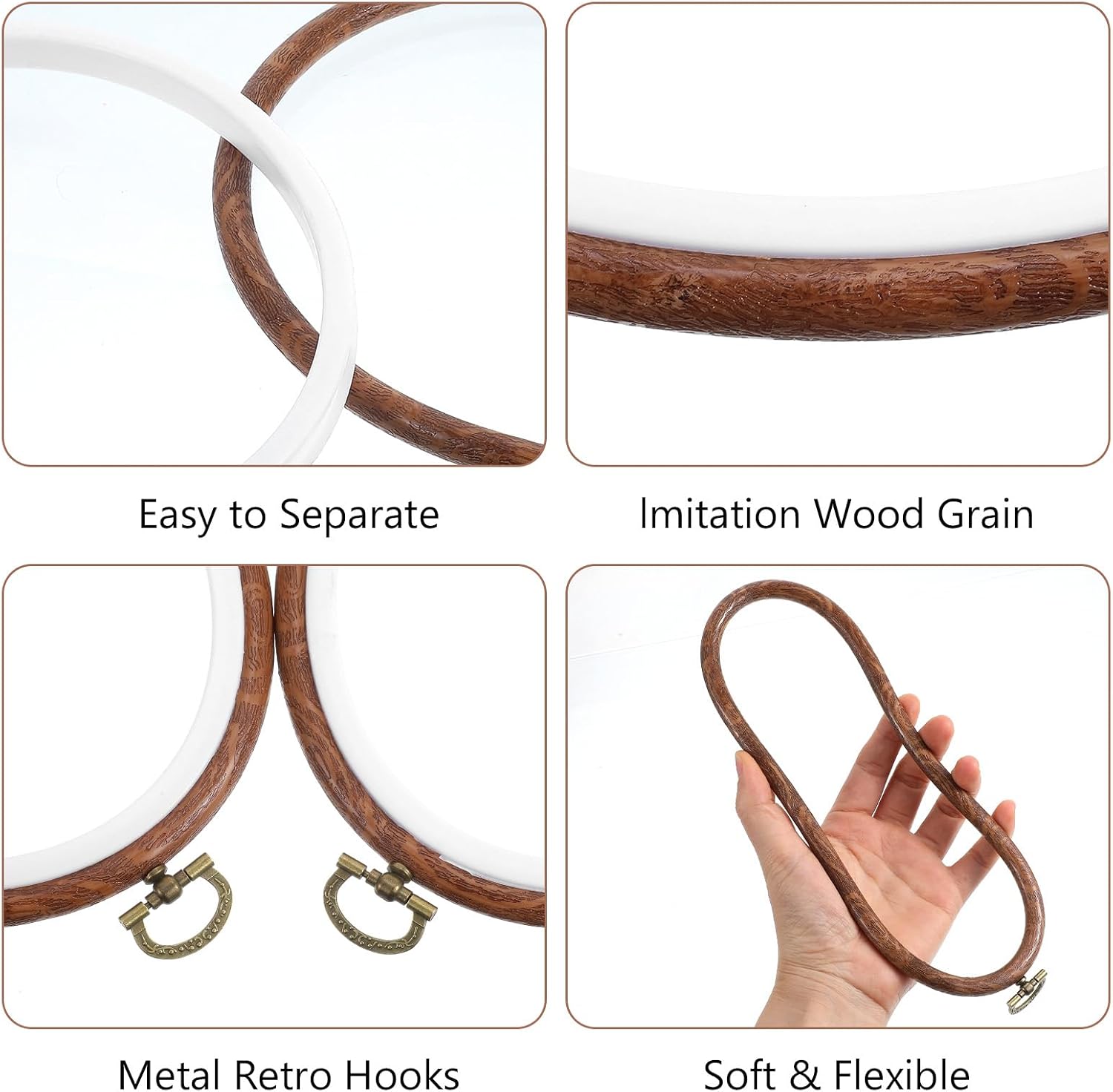 10 Pcs Oval Frame Cross Stitch Hoops, Imitated Wood Hoops for Embroidery, 7x5.9in Inner Size, Craft Sewing Rings for Wall Decor, White & Brown