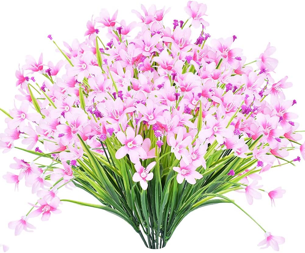 WAQIA HOUSE 10 Bundles Artificial Daffodils Flowers, Fake Greenery Outdoor UV Resistant No Fade Plants Faux Plastic Flower Home Wedding Office Garden Planter Decor, Pink, 35cm (1649EF0X56FNEU2S)