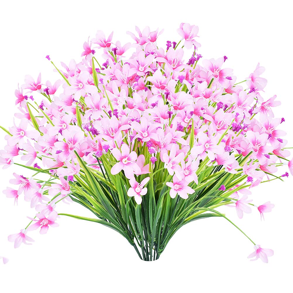WAQIA HOUSE 10 Bundles Artificial Daffodils Flowers, Fake Greenery Outdoor UV Resistant No Fade Plants Faux Plastic Flower Home Wedding Office Garden Planter Decor, Pink, 35cm (1649EF0X56FNEU2S)