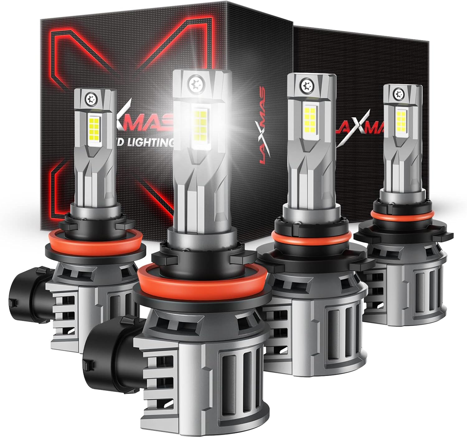 Laxmas Kit combinado de bombillas LED 9005/HB3 H11/H8/H9, 36000LM 6500K súper brillo, Plug and Play, bombillas LED inalámbricas de tamaño mini 9005