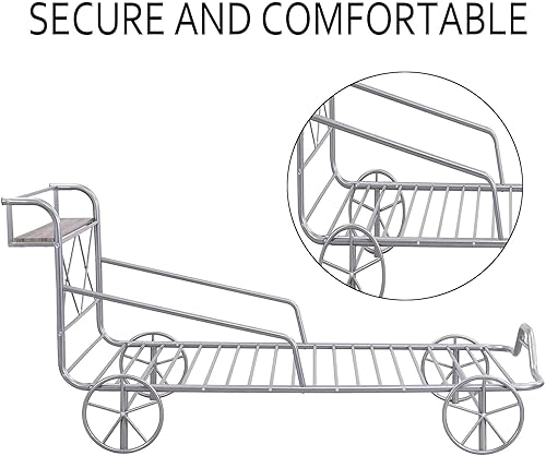 Miniatura 5 de Cama individual para automóvil con 4 ruedas, barandillas de protección, estante de almacenamiento para niños, adolescentes, niños y niñas, marco de