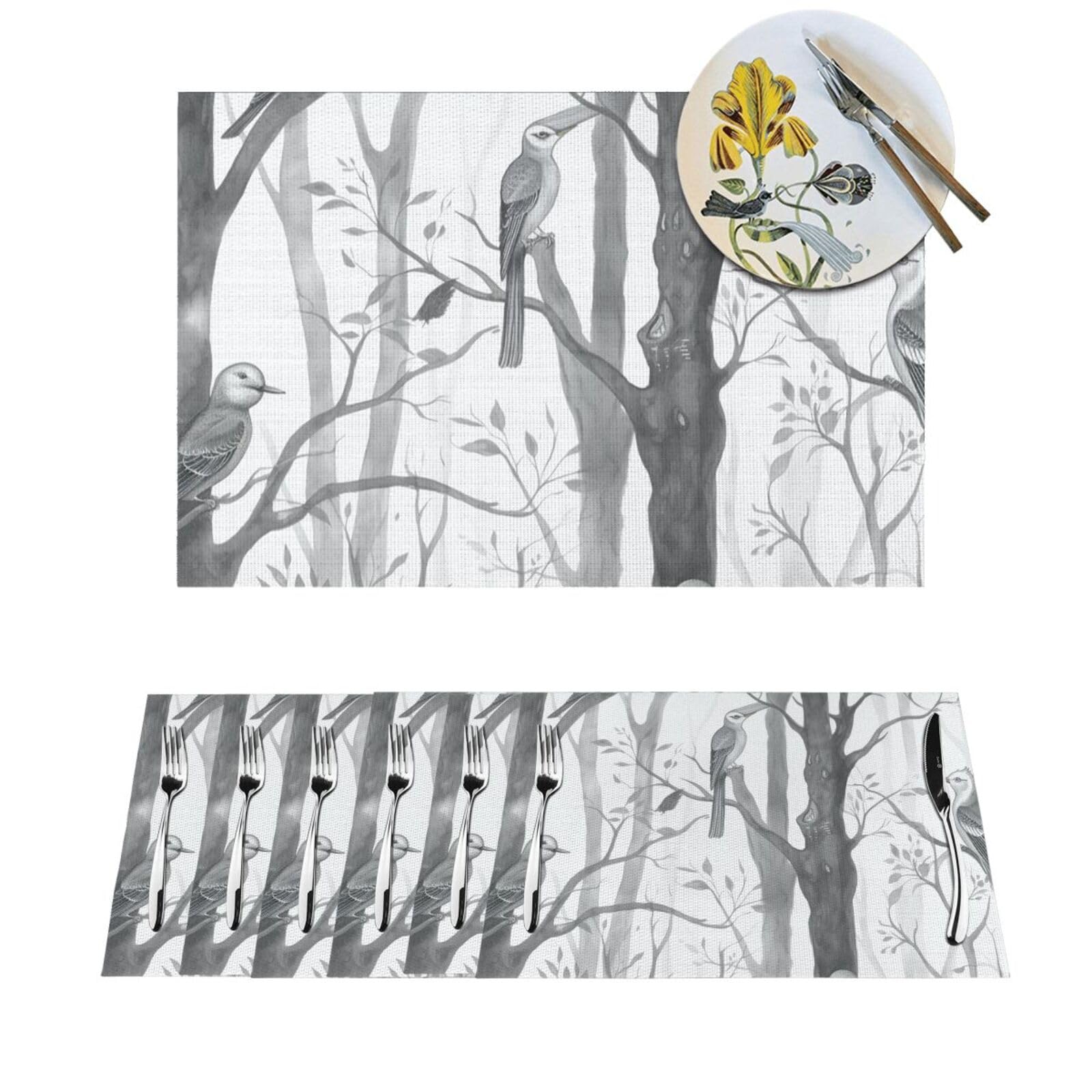 Sets de table PVC oiseaux gris pour sublimer vos dîners de fêtes et mariages champêtres