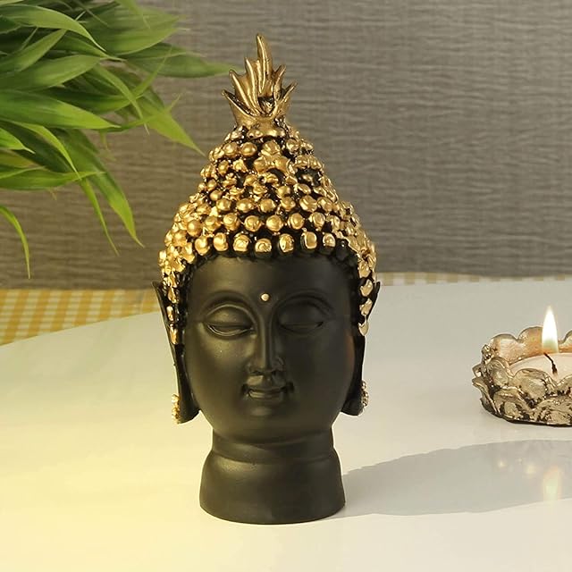TIED RIBBONS Buddha Head Statue Ornament Sculpture for Home Decor - Buddha Head Showpiece - Decorative Buddha for Home Garden and Gifts Polyresin Handmade(5 inch X 2.5 inch)