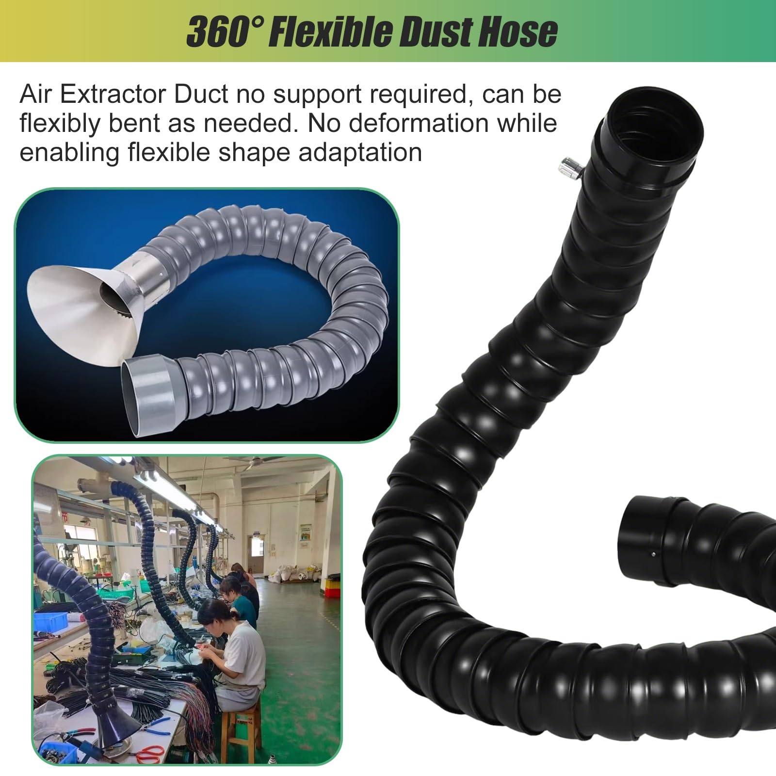 Brazo de extracción de Polvo Industrial articulado Universal para Tubos de Escape: Brazo de succión para Campana extractora con posicionamiento Flexible y sin Soportes para la recolección de