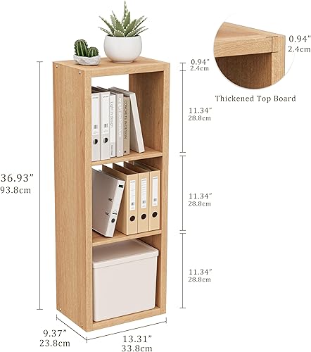 Miniatura 3 de Estantería organizadora de almacenamiento en forma de cubos, estantería decorativa de 3 niveles con respaldo abierto de 11 pulgadas con borde Roble