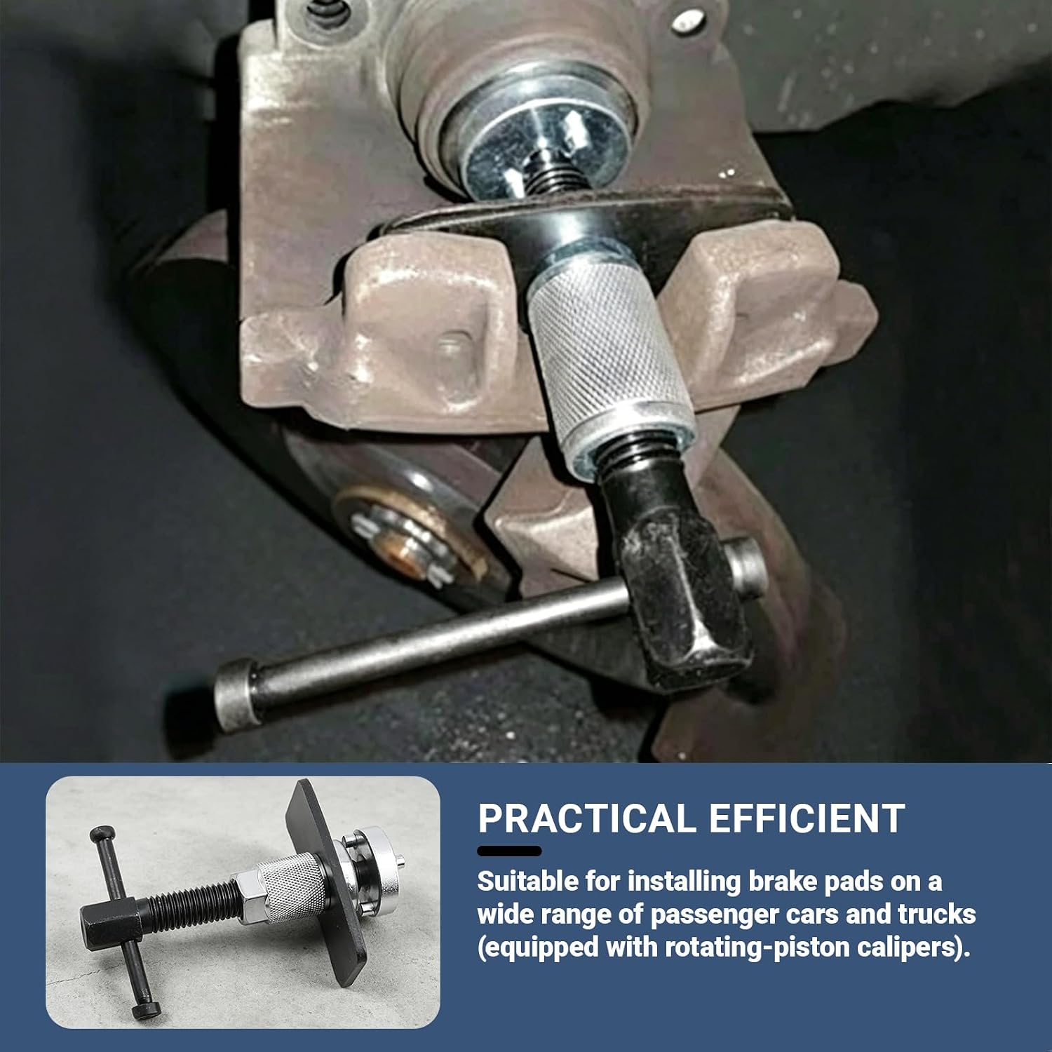 Brake Caliper Piston Tool, Disc Brake Wind Back Tool with 2 Adapters (38mm & 28mm), CR-V Steel Rear Brake Pad Replacement Tool Precision Thread Brake Piston Wind Back for Cars SUVs Trucks