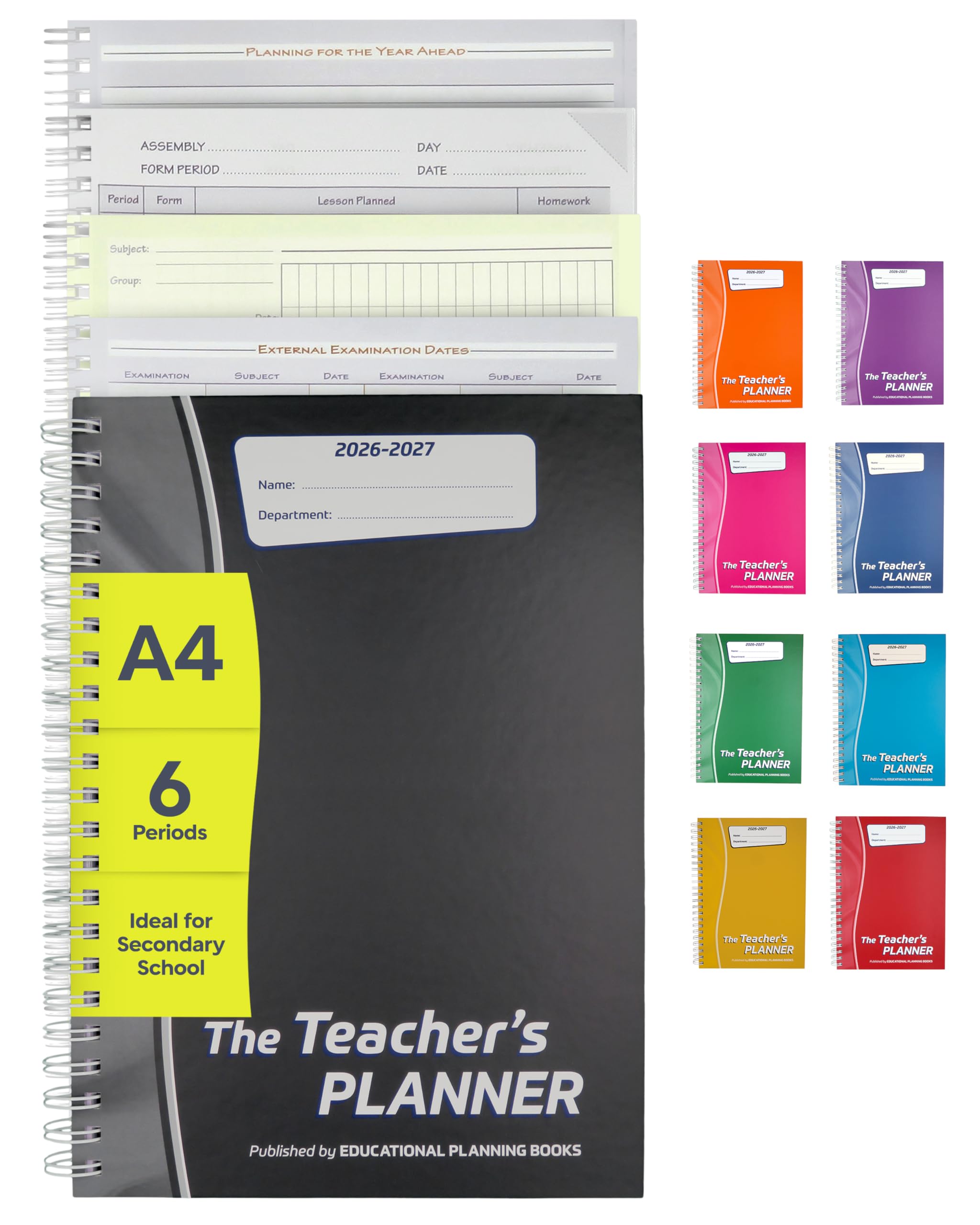 Educational Planning Books - The Teachers Planner 2026-2027 for Secondary School – A4 – Six Period Day – Page-a-Day & Undated, with Dedicated Pages for Year Planning, Exams, Marking and more (TP3-C) — image 1