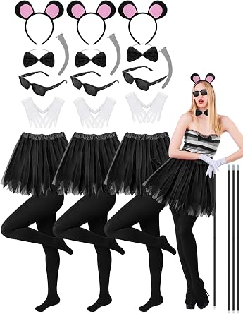 24 Pcs Halloween Mouse Costume Set for Adults Mice Costume Accessories for Halloween Cosplay Accessory