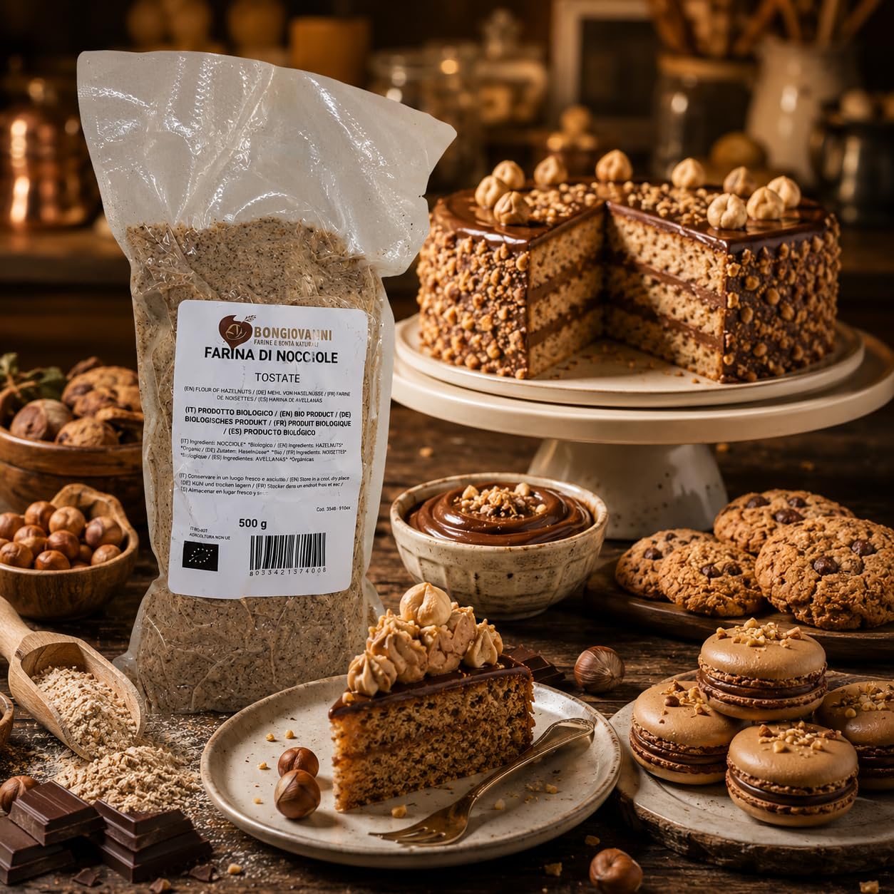 BONGIOVANNI FARINE E BONTA' NATURALI Farina di Nocciole tostate BIO, 500 grammo