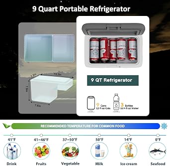Alpicool MG9 Mini Portable Freezer, 12 Volt Car Refrigerator, 9 Quart Fast Cooling, with 12/24V DC and 100-240V AC for Outdoor, Camping, RV, Truck