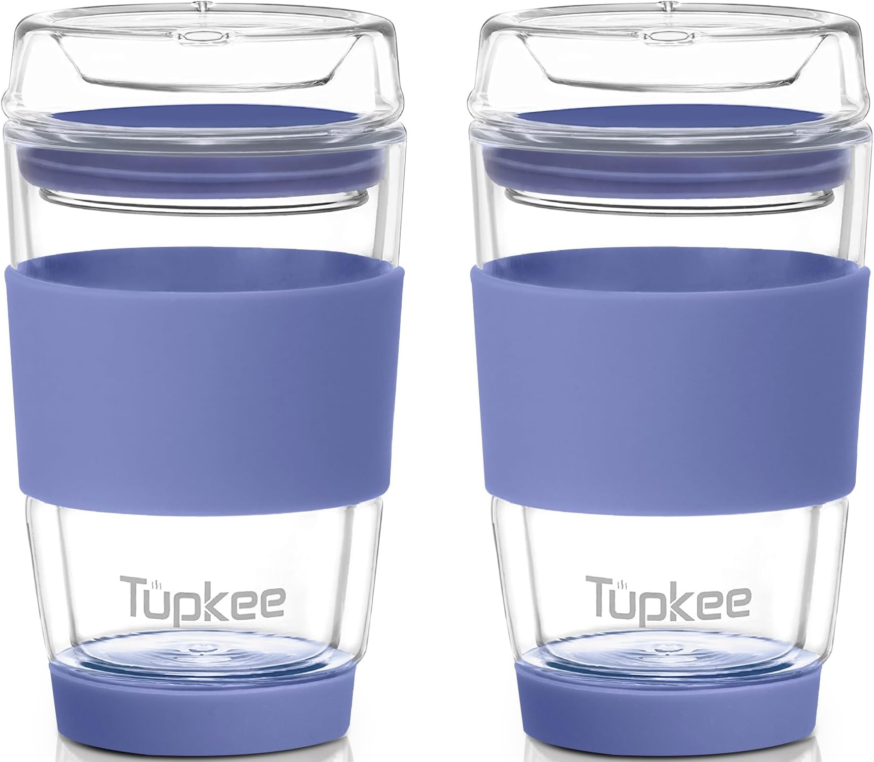 Double Wall Glass Tumbler, 8-Ounce Glass Travel Coffee Mug - 2 Pack