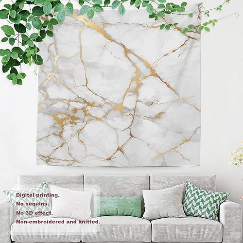 Miniatura 4 de Shrahala Tapiz de mármol, patrón abstracto de mármol dorado y blanco para colgar en la pared, tapiz psicodélico grande para dormitorio y sala de