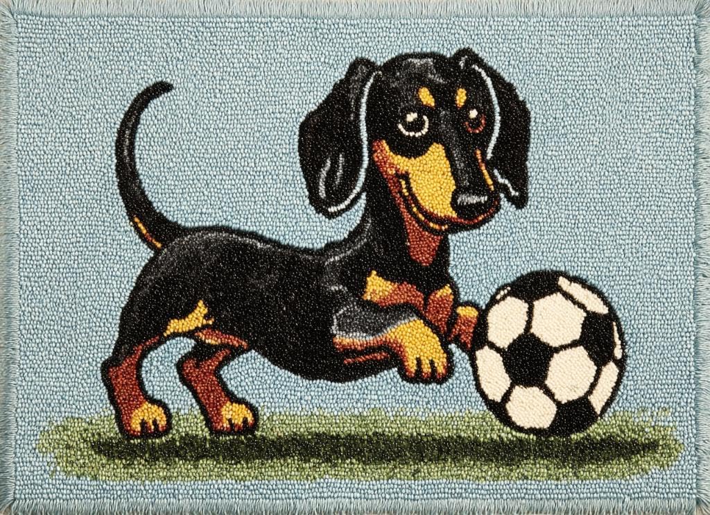 Latch Hook Rug Kit Black Dachshund Dog Play Soccer Ball Tapestry 52x38cm-4