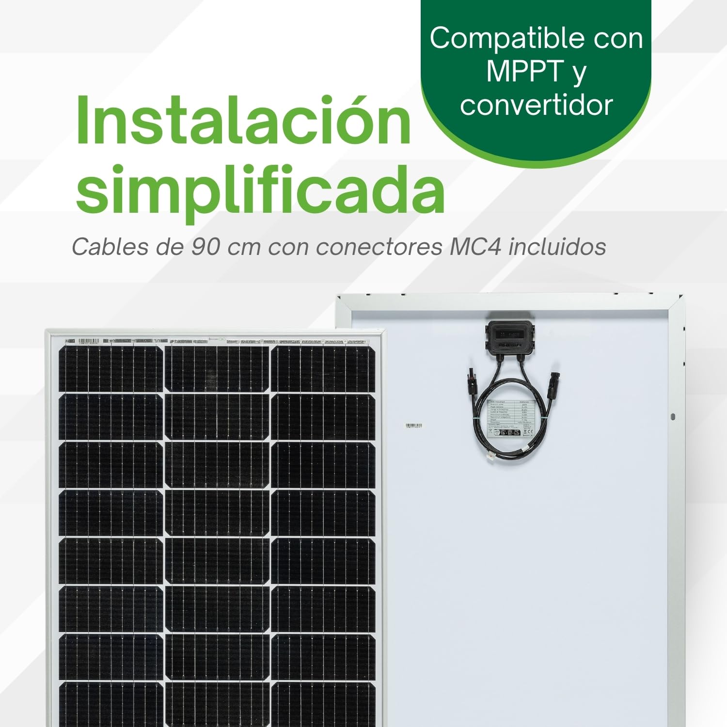 MOSCATELLI Panel Solar 100W para baterias 12V Células Monocristalinas PERC 9BB de Última Generación con Muy Alta Eficiencia. Optimizado – tensión 21V