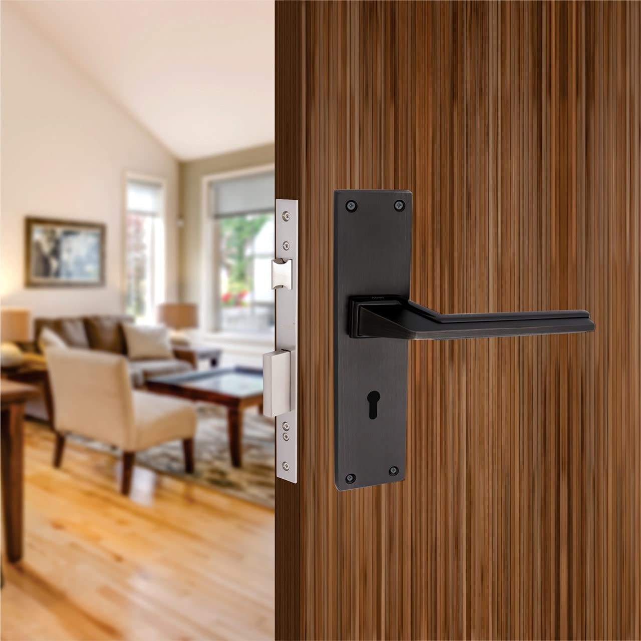 Atom Heavy Duty Mortise Door Lock for Bedroom, Living Room, Main Door, Black Matt Finish | 3 Keys | 6 Lever Double Stage Lockset for House Hotel Office(O54KY)-image-11