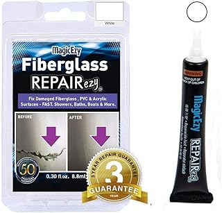 MagicEzy Fiberglass RepairEzy (White) - Fiberglass Repair Kit in a Tube - Boat, Pool, Tub, Surfboard - Fix Cracks, Chips, Holes - Fiberglass and Acrylic Shower, Bath, Hot Tub, Canoe, Jet Ski, Boat