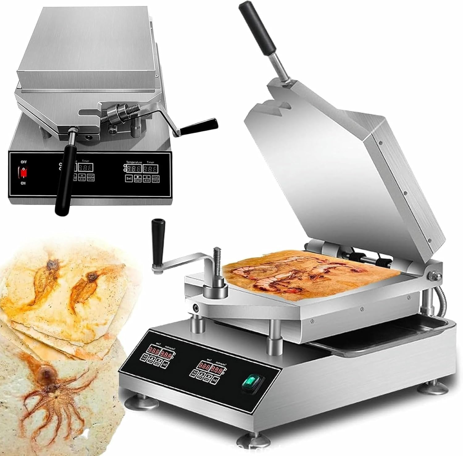 Seafood Cake Machine 2800W, Intelligent Temperature Control Prawn Tako Senbei Maker, Instant Crepe and Pancake Grill Roaster for Commercial Use