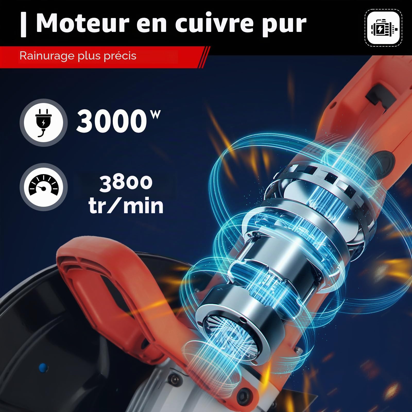 Scie à béton électrique 3000 W 3800 tr/min Fraise murale sans poussière avec lame diamant de 350 mm de qualité supérieure pour carrelage, marbre, granit, bois, pierre et ciment