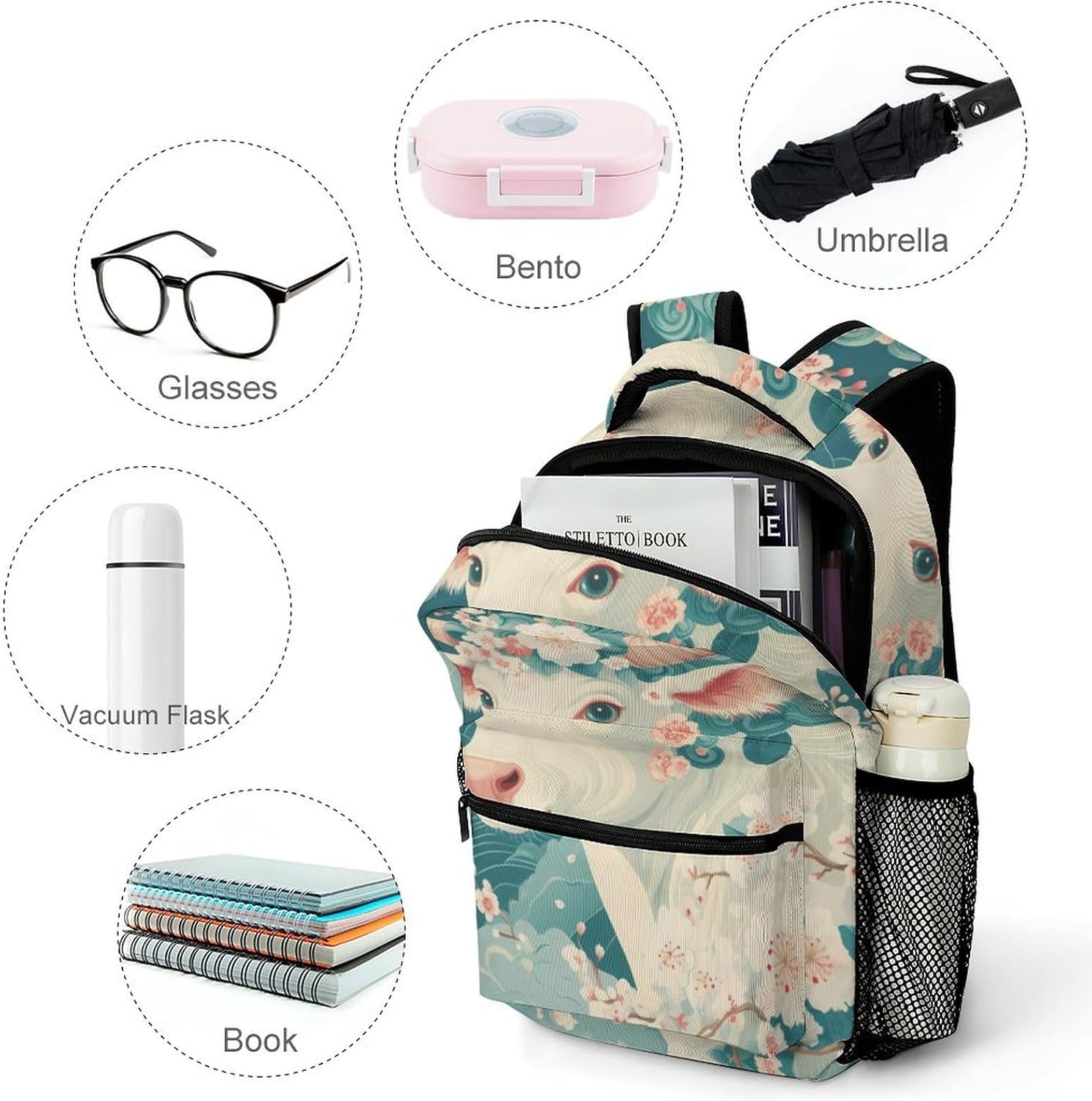 Beautiful White Cow Laptop Backpack Lightweight Travel Daypack Shoulder Bag for Men Women