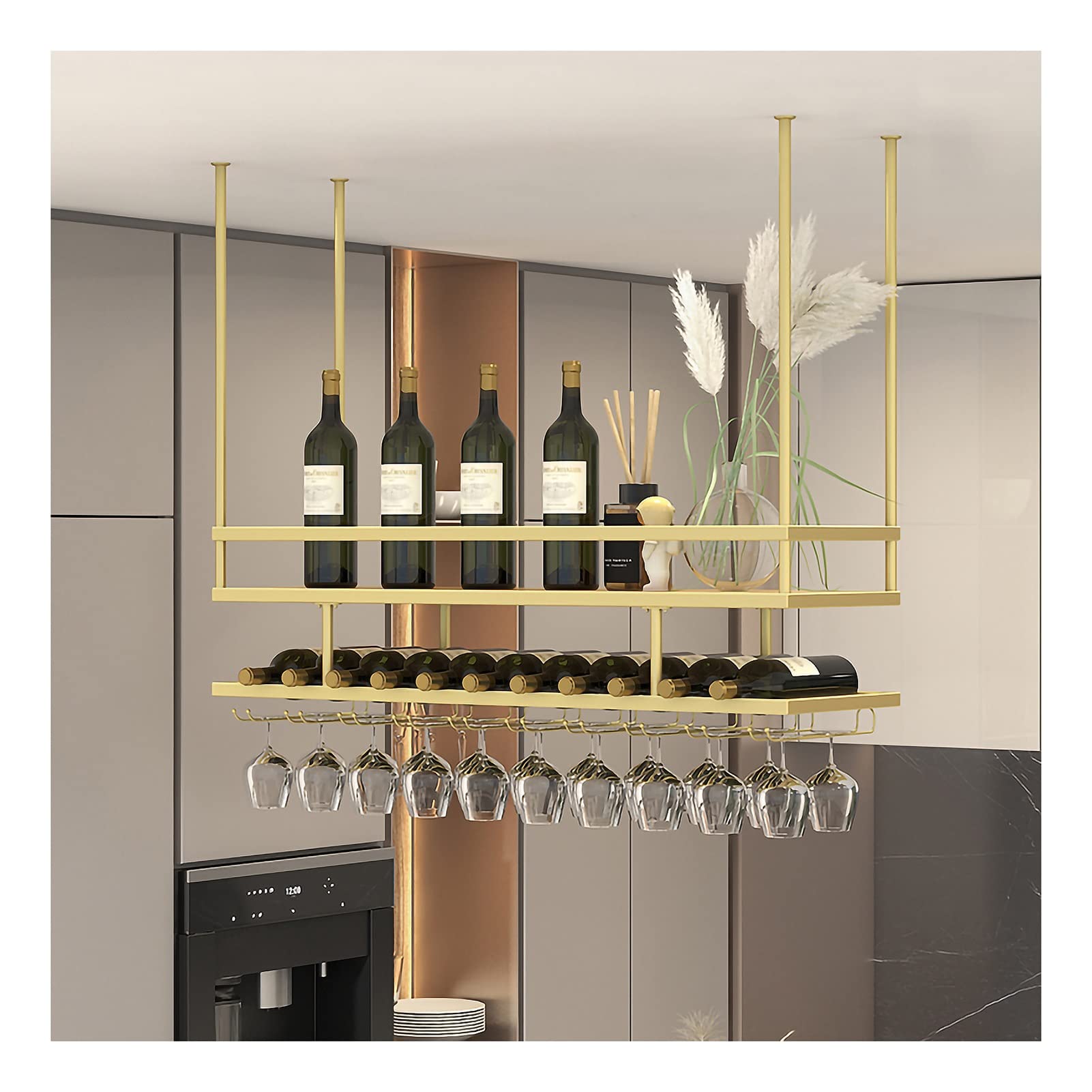 Support de stockage de vin d'affichage vintage or au plafond pour intérieur raffiné
