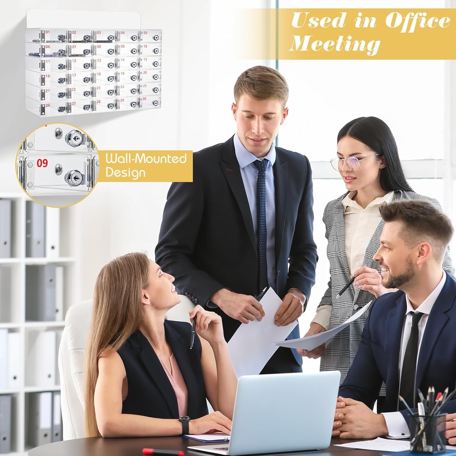 Acrylic Cell Phone Storage Locker Box, 30 Slots Wall-Mounted Safe Deposit for Office, School, Classroom & Factory - Clear Phone Cabinet with Keys, Secure Organization Solution