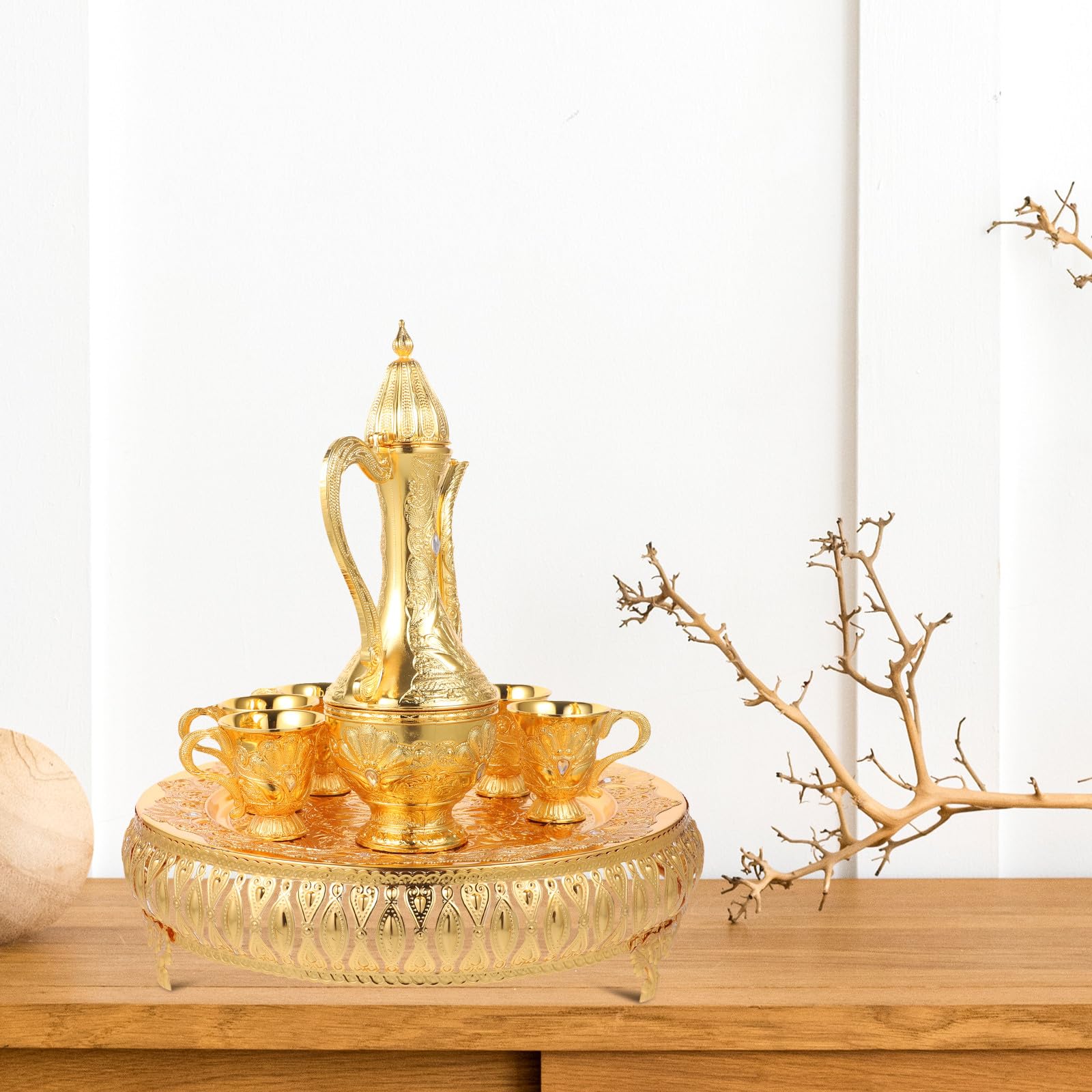 DECHOUS Kunstvoller Feiner Weinkessel aus Zinklegierung Vintage Topf mit 6 Goldenen Tassen Nicht Verblassend und Geruchsneutral Weinzubehör Geschenkset für Zuhause und Büro