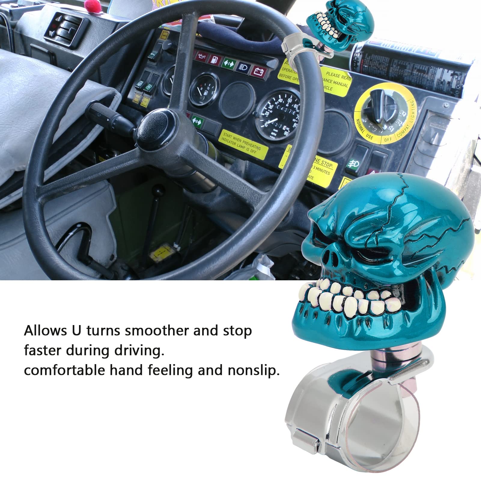 Skull Steering Wheel Spinner Knob - Suicide Knob For Cars, Trucks, Tractors (Red)