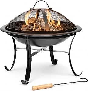 Gas One 22-inch Outdoor Wood Burning Fire Pit with Mesh Lid and Fire Picker