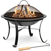 Gas One 22 in Outdoor&ndash; Wood Burning Fire Pit with Mesh Lid and Fire Picker &ndash; Durable Alloy Steel Fire Pits for Outside &ndash; Small Fire Pit for Backyard, Porch, Deck, Camping, BBQ