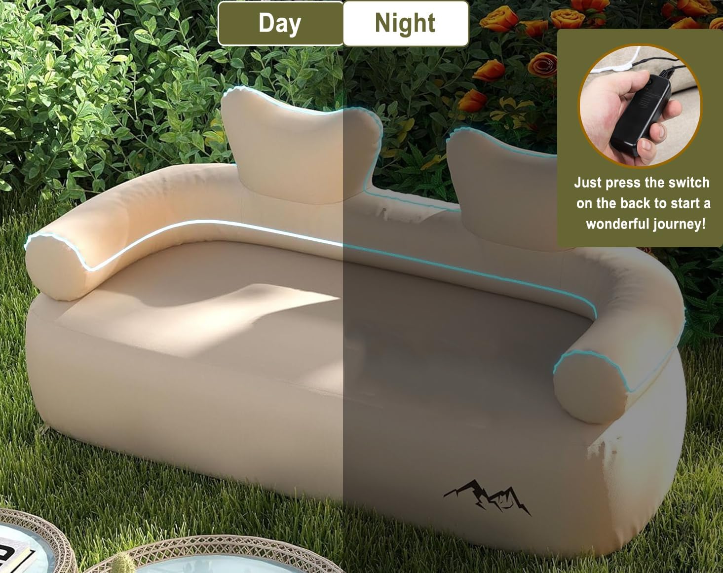 Inflatable Couch Outdoor Air Sofa, LED Blow Up Couches for Camping with Built-in Air Pump Rechargeable, Air Couch Self Inflatable Sofa Support 660 lbs, Inflatable Chair for Picnic Beach Home | Self Inflatable, Double Layers Design