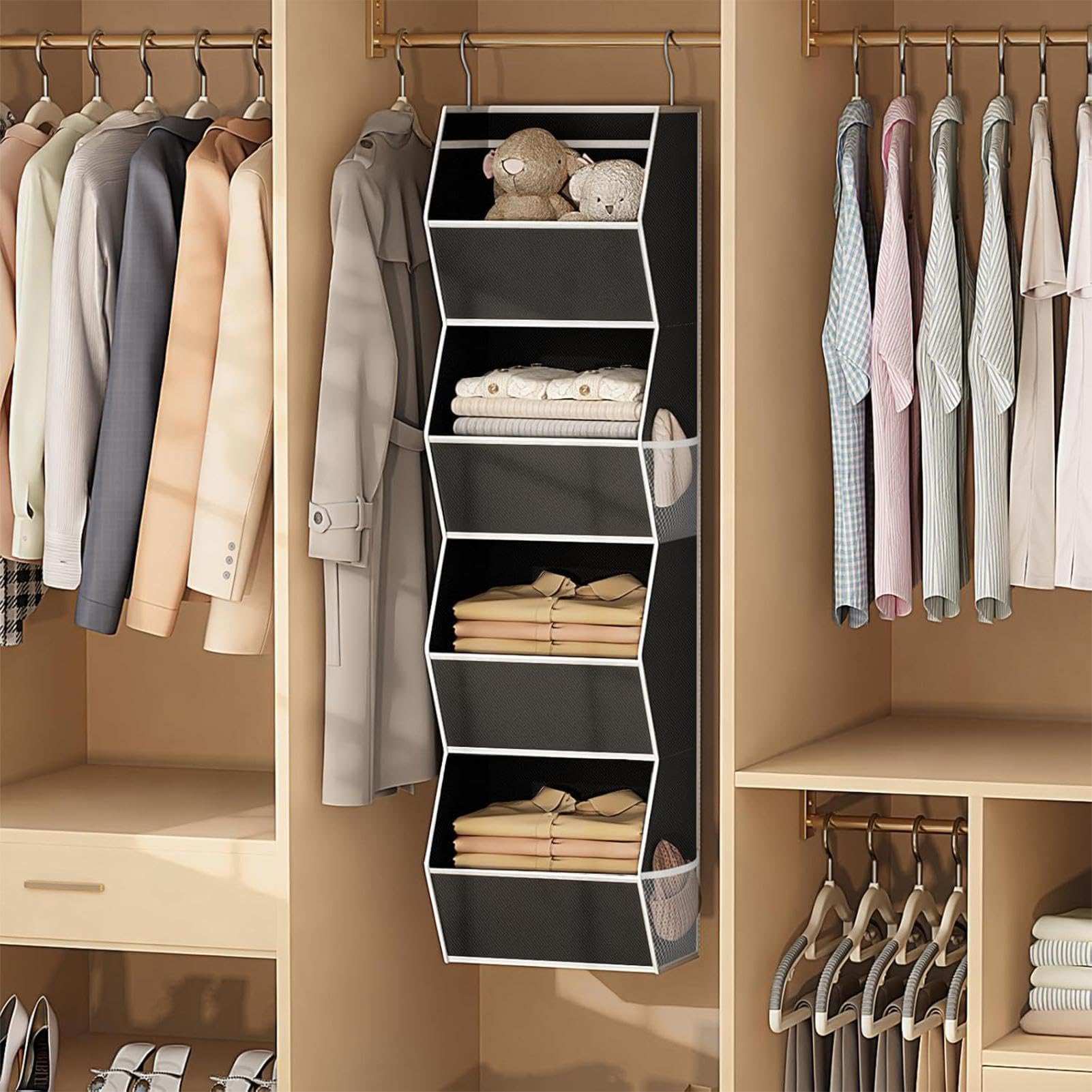 Organizador de armario Estante Plegable de 4 Niveles que Ahorra Espacio | Organizador de ropa y almacenaje para armario para Ropa, Zapatos, Bolsos, Toallas, Gorros y Telas, en Hogar y Dormitorio