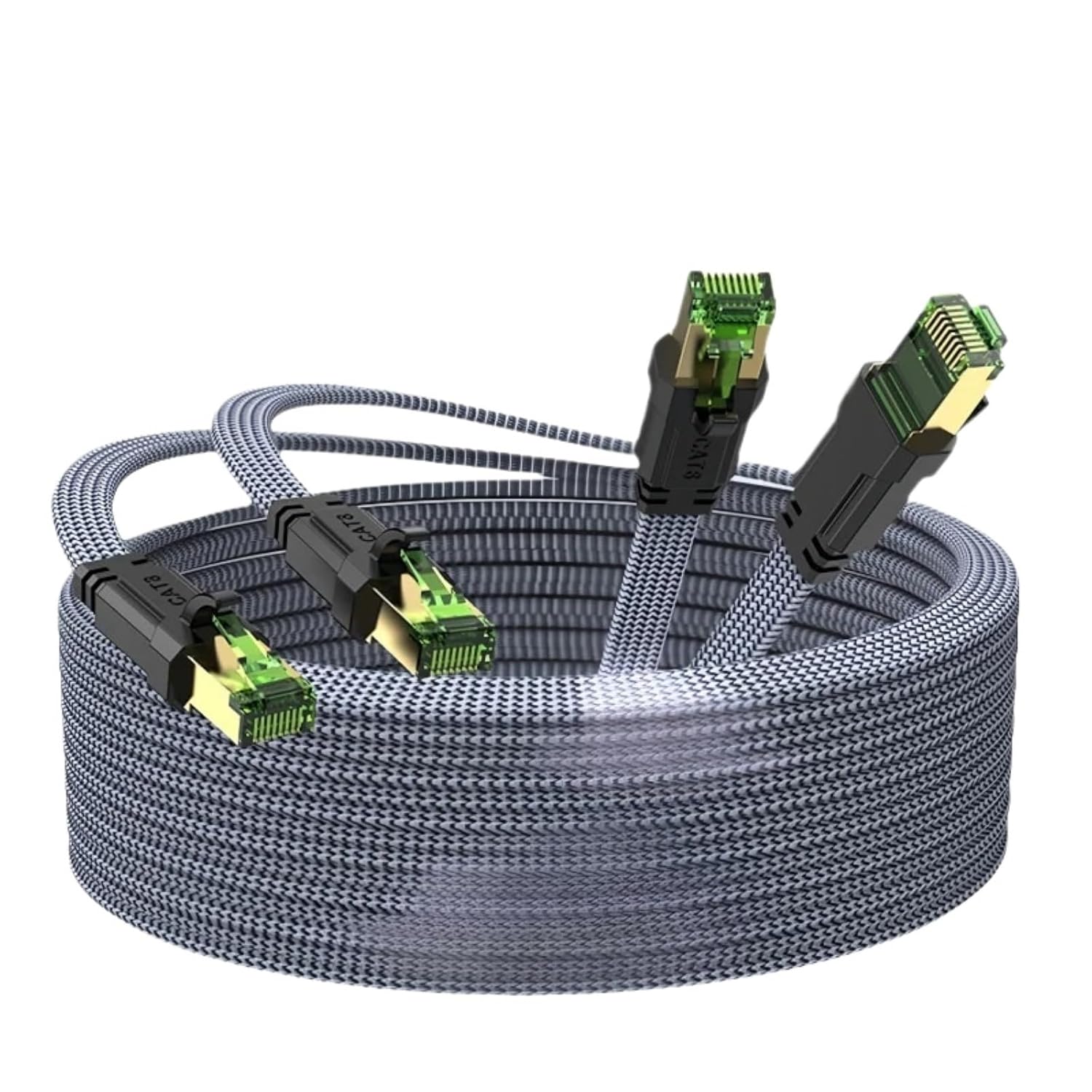2-Pack Cat8 Ethernet Cable Nylon Braided 40Gbps Network LAN Patch Cord SFTP RJ45 Flat Cable for Modem/Router/Gaming(2M-6.6FT)