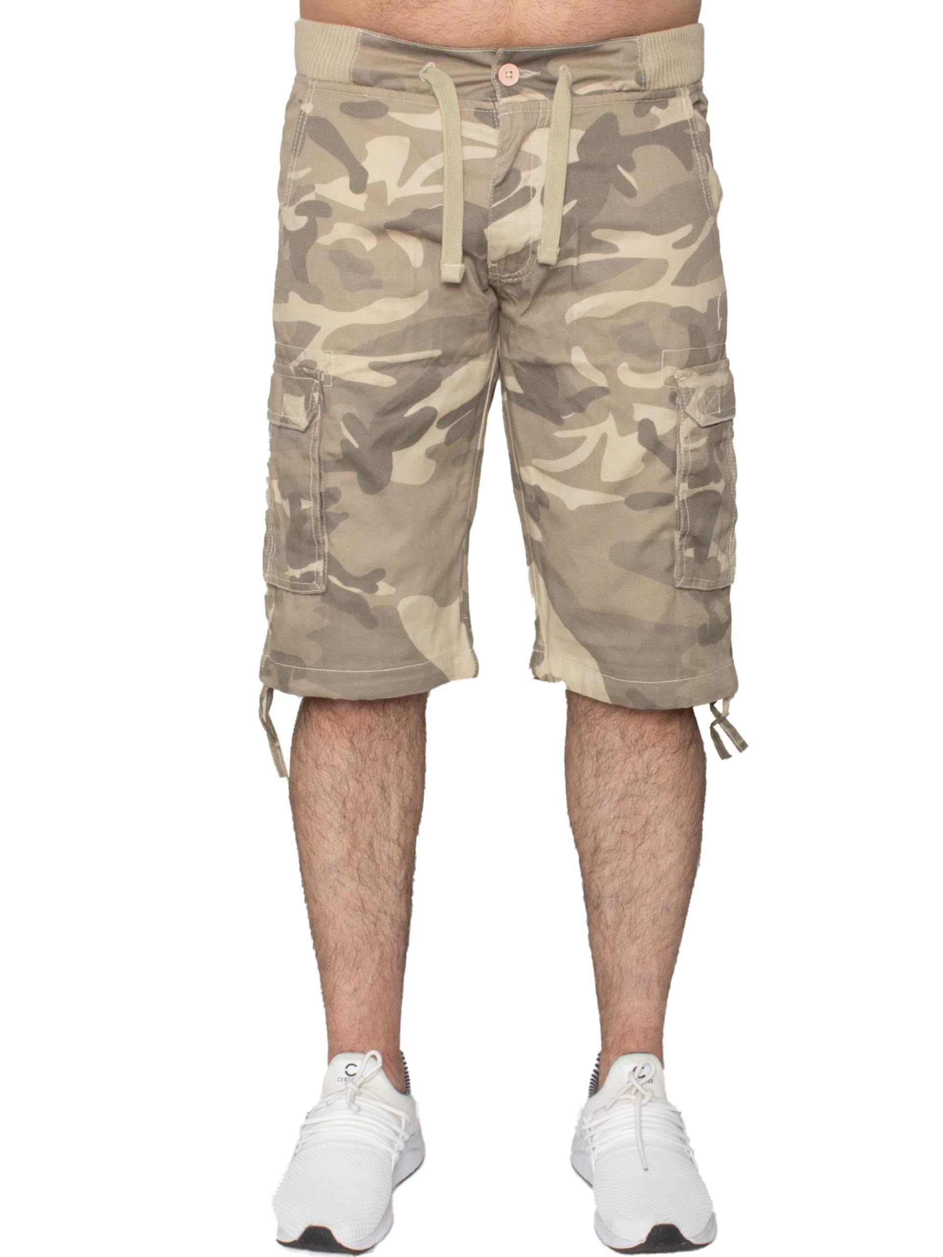 989Zé ENZO Mens Shorts Cargo Combat Camo Casual Elasticated Summer Half Pants Camouflage with Pockets EZS409_Shorts_Beige 32