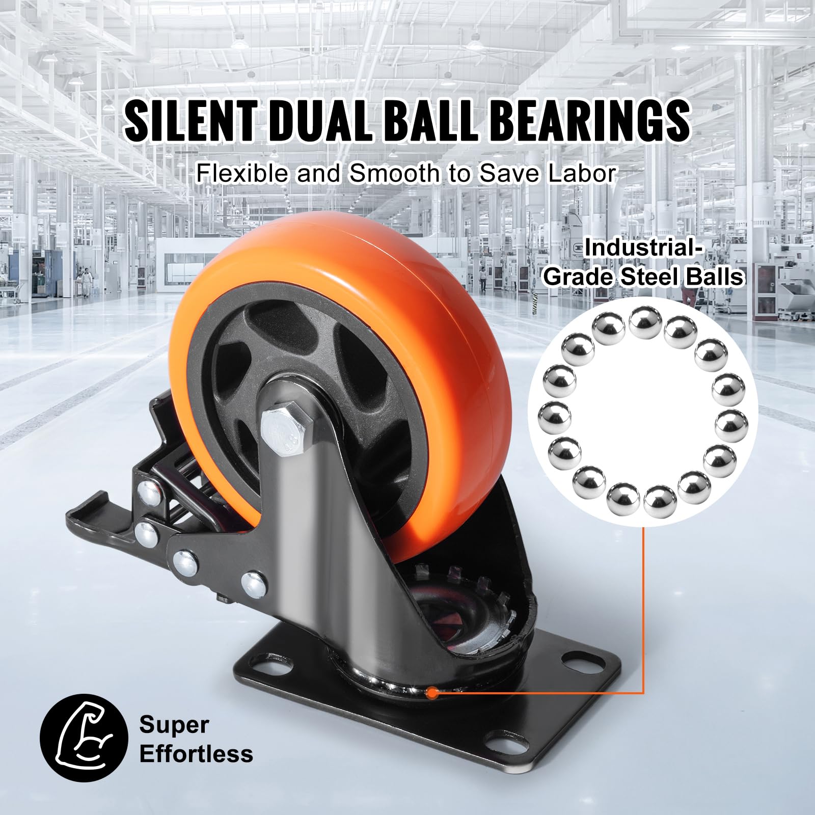 Happybuy Caster Wheels, 4-inch Swivel Plate Casters, Set of 4, with Security A/B Locking No Noise PVC Wheels, Heavy Duty 350 lbs Load Capacity Per Caster