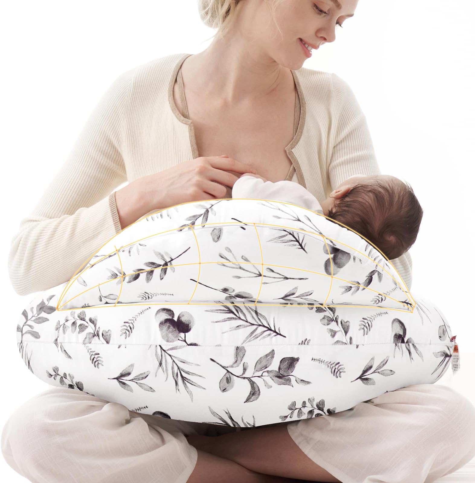 Pioneering Safety Fence Nursing Pillow for Breastfeeding- Wider Feeding Pillows for More Support for Mom & Baby- Easier Nursing & Hand Free- Fit for All, Removable Cotton Cover