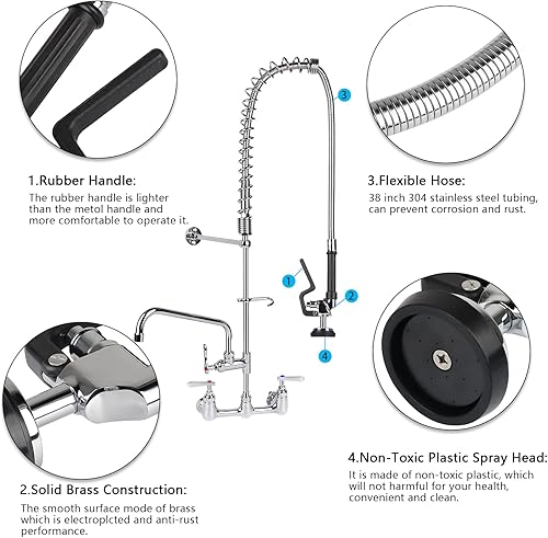 Miniatura 4 de Válvula de pulverización con manguera de preenjuague de 38 pulgadas, manguera flexible de acero inoxidable con cabezal de boquilla rociadora, kit de