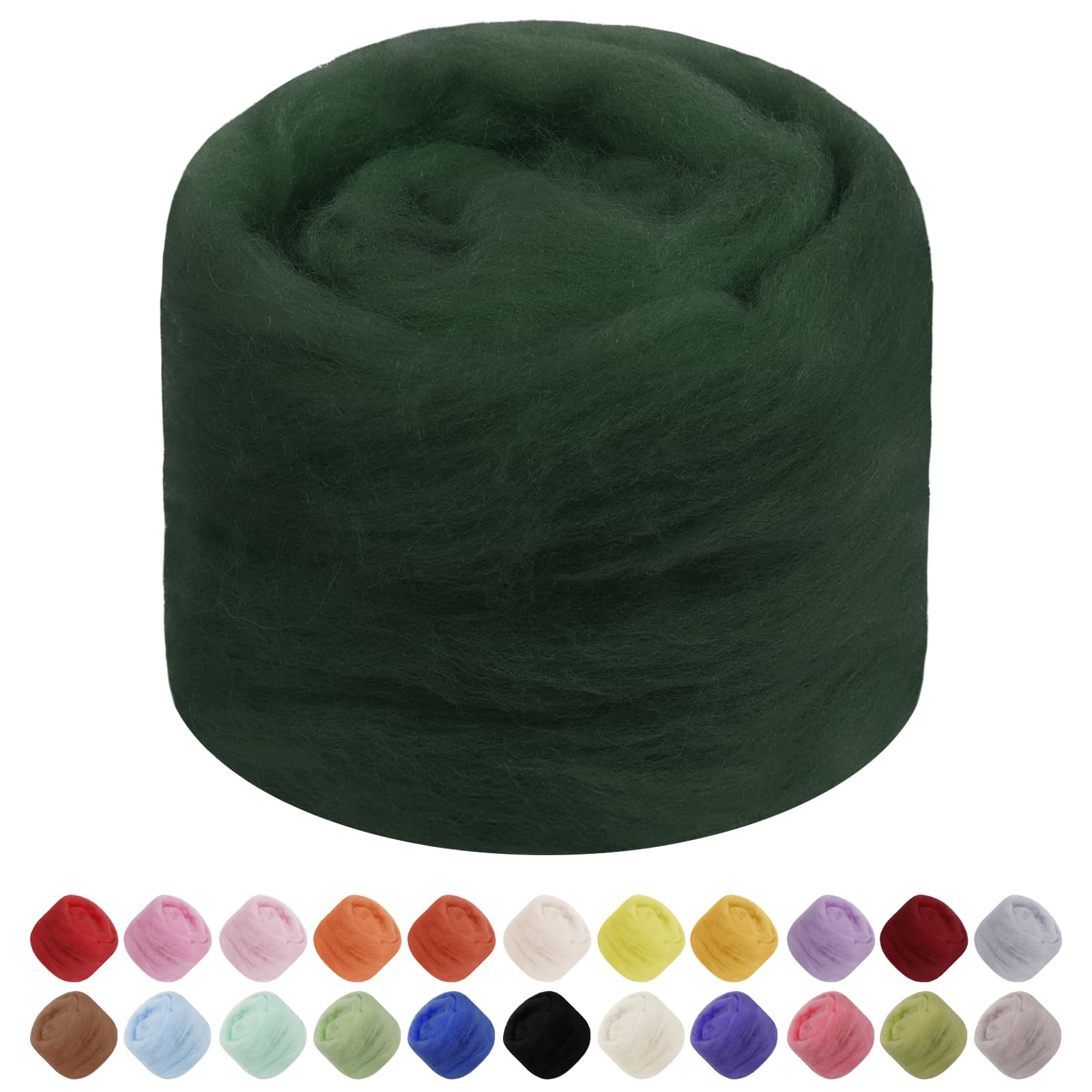 JeogYong Needle Felting Wool, 1.76oz Wool Roving Chunky Wool Yarn, Dark Green Wool Roving Yarn for Needle Felting, Wet Felting, Felting Projects, DIY Crafts