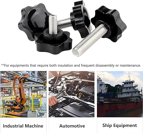 Miniatura 7 de TA-VIGOR Pomo de estrella de rosca macho M8 x 40, perilla de sujeción con mango hexagonal de ciruela de 1.496 in de diámetro