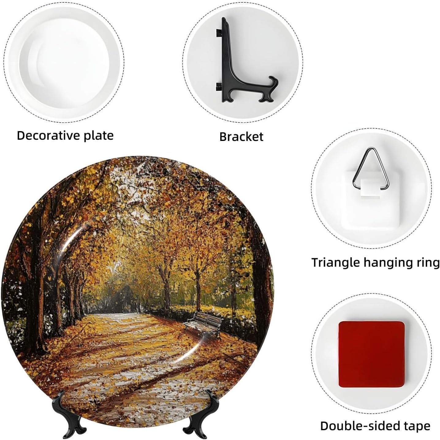 Decorative Plate 10in Dessert Plate Ornament Ceramic Plates with Display Autumn Park Bone China Decorative Plat Stand Hanging Porcelain Plate for Home Wall Decor