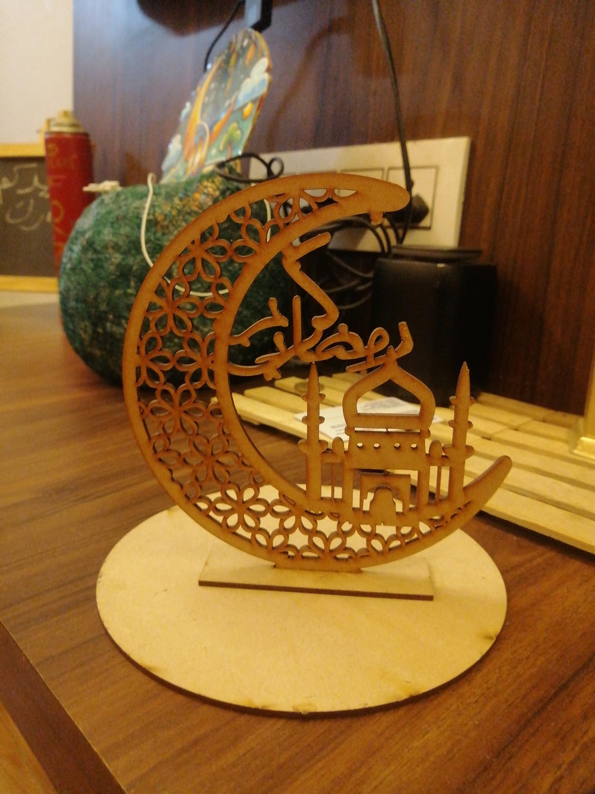 Buy Cliths Ramadan Mubarak Wooden Moon Star Table Decor - 3D Hollow ...