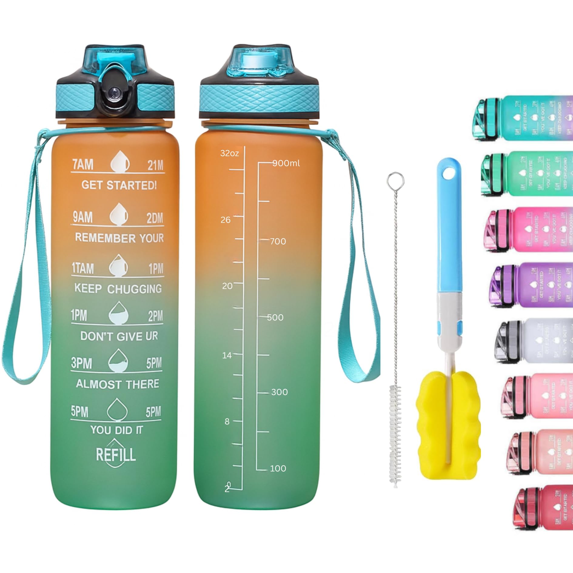 Apex.99 Motivational Water Bottle with Time Markers 1L / 32oz, BPA Free Tritan Leak Proof Gym Water Bottle with Measurements, Reusable Sports Bottle for Men & Women