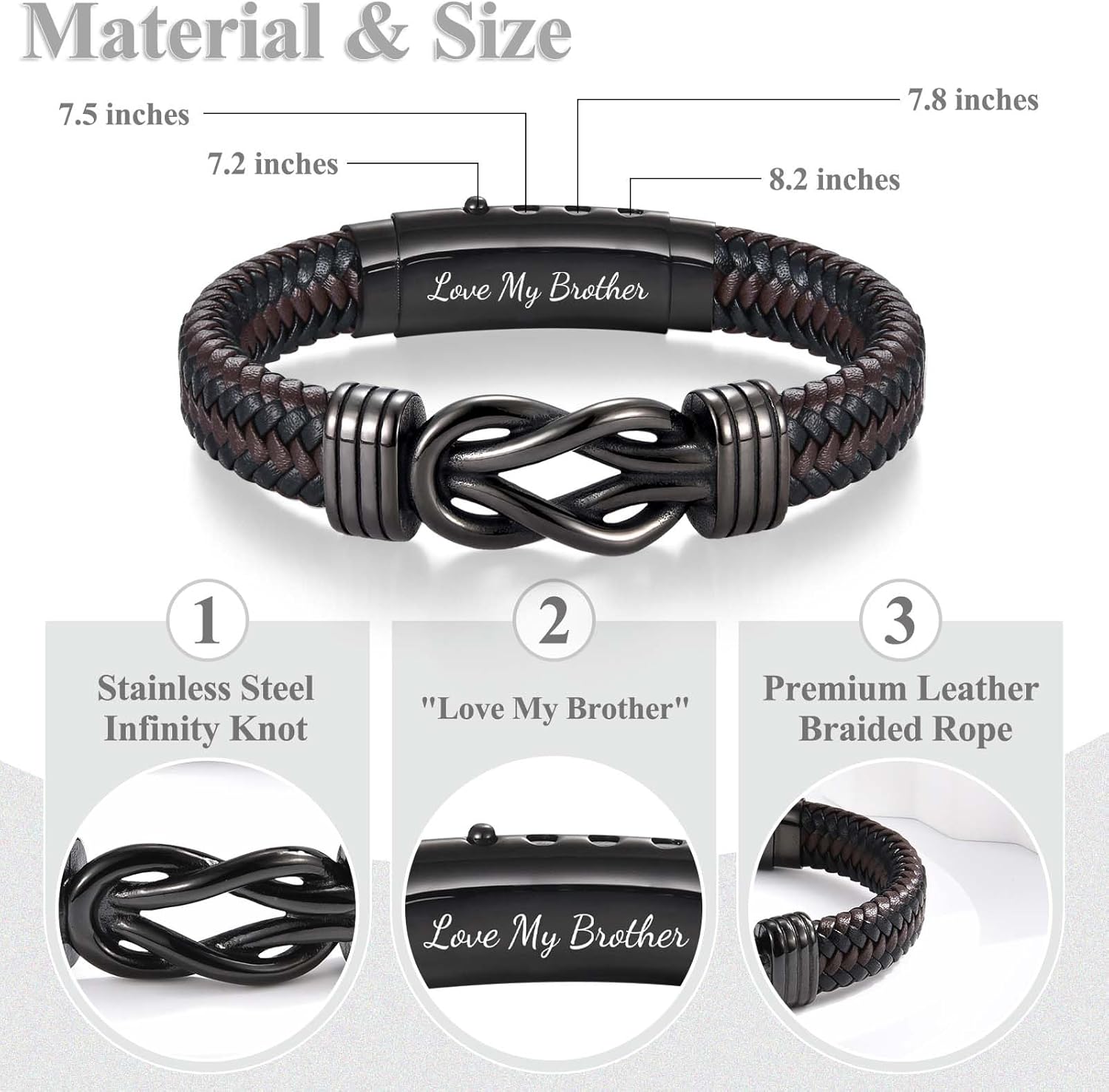 Infinity Leather Bracelet for Men Him Boys, Engraved Love You Son Grandson Nephew Brother Dad Husband Uncle Christmas Valentines Fathers Birthday Easter Graduation Gifts - Image 3