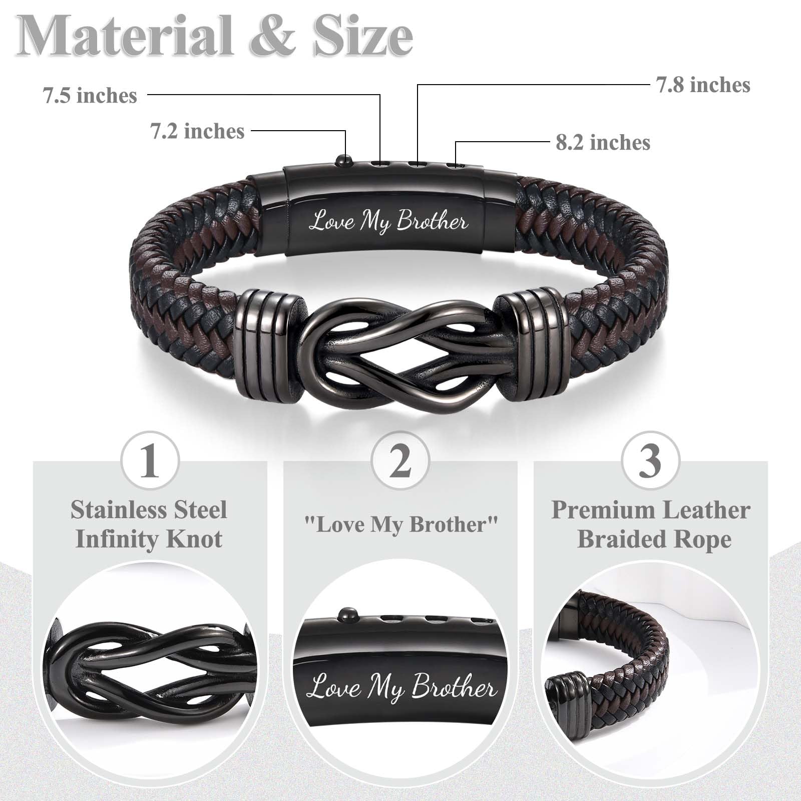 EFVISD Infinity Leather Bracelet for Men Him Boys, Engraved Love You Son Grandson Nephew Brother Dad Husband Uncle Christmas Valentines Fathers Birthday Easter Graduation Gifts